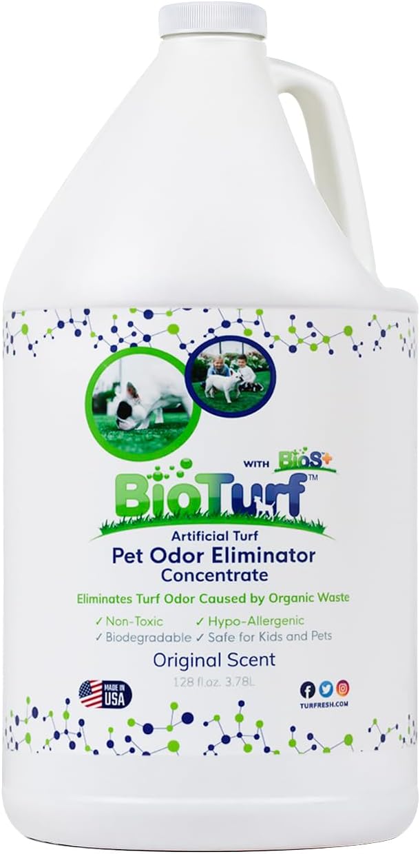 + Turf Cleaner for Pet Urine Outdoor – Artificial Turf Cleaner Deodorizer Concentrate – Fake Grass & Yard Deodorizer for Dog Urine & Feces – Enzyme Kennel Odor Eliminator 1 Gallon