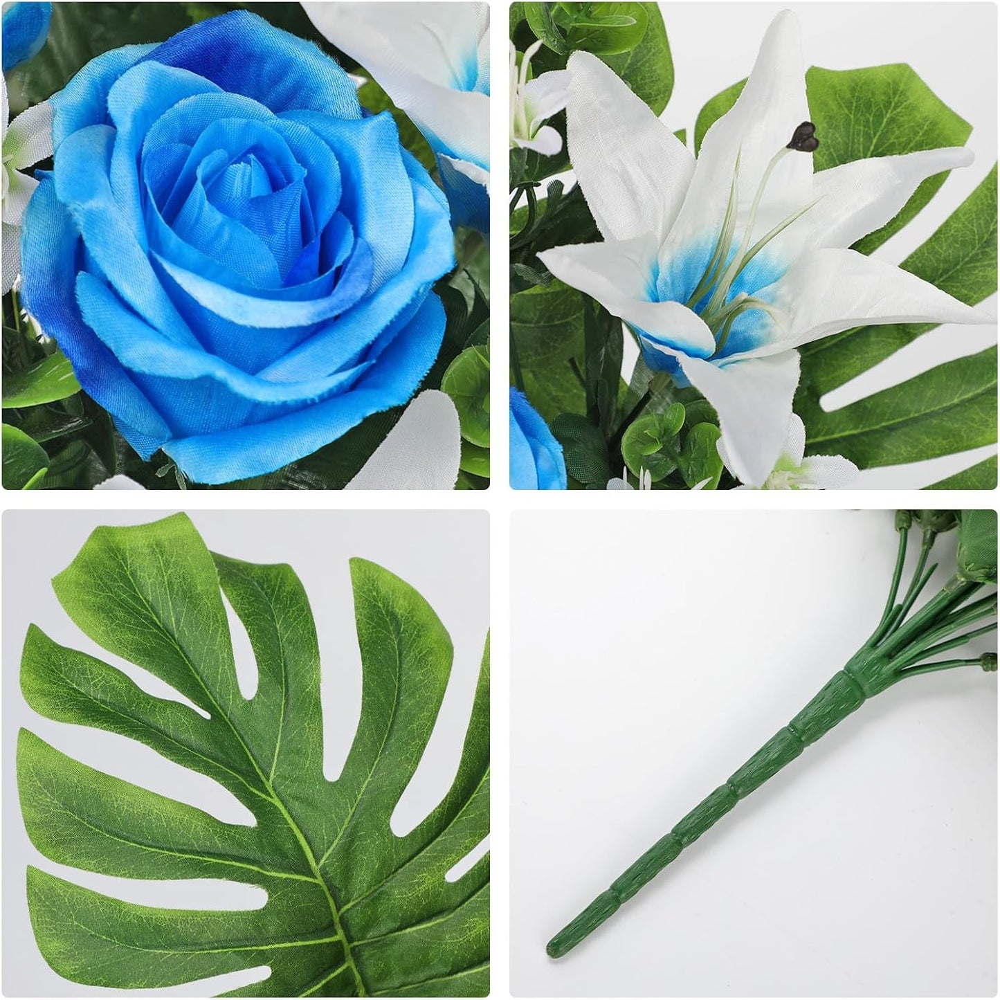 Artificial Cemetery Flowers for Grave, Set of 2 Silk White Faux Camellia Bouquet Flowers Outdoor Graveyard Memorial Flower for Cemetery Headstones Decoration