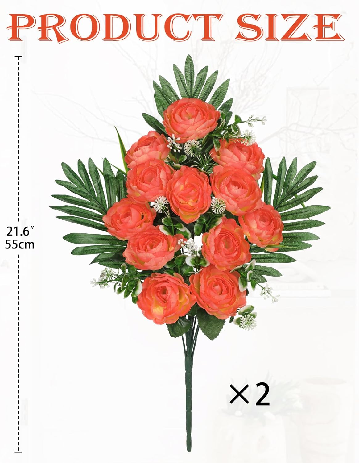 Artificial Cemetery Flowers for Grave, Set of 2 Silk White Faux Camellia Bouquet Flowers Outdoor Graveyard Memorial Flower for Cemetery Headstones Decoration