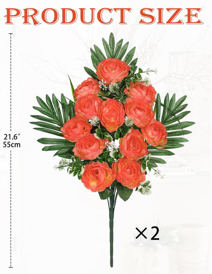 Artificial Cemetery Flowers for Grave, Set of 2 Silk White Faux Camellia Bouquet Flowers Outdoor Graveyard Memorial Flower for Cemetery Headstones Decoration