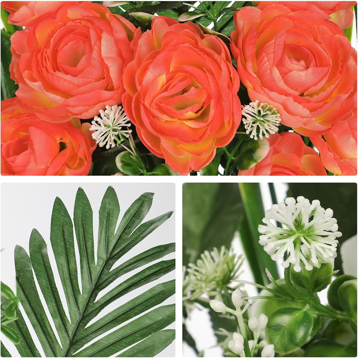 Artificial Cemetery Flowers for Grave, Set of 2 Silk White Faux Camellia Bouquet Flowers Outdoor Graveyard Memorial Flower for Cemetery Headstones Decoration