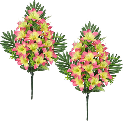 Artificial Cemetery Flowers for Grave, Set of 2 Silk White Faux Camellia Bouquet Flowers Outdoor Graveyard Memorial Flower for Cemetery Headstones Decoration