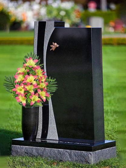Artificial Cemetery Flowers for Grave, Set of 2 Silk White Faux Camellia Bouquet Flowers Outdoor Graveyard Memorial Flower for Cemetery Headstones Decoration