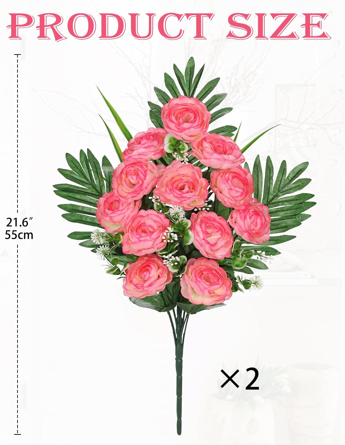 Artificial Cemetery Flowers for Grave, Set of 2 Silk White Faux Camellia Bouquet Flowers Outdoor Graveyard Memorial Flower for Cemetery Headstones Decoration