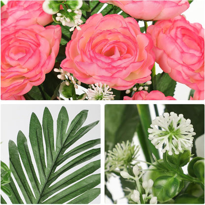 Artificial Cemetery Flowers for Grave, Set of 2 Silk White Faux Camellia Bouquet Flowers Outdoor Graveyard Memorial Flower for Cemetery Headstones Decoration