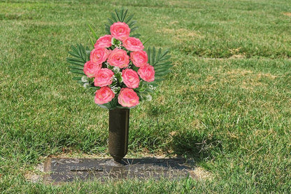 Artificial Cemetery Flowers for Grave, Set of 2 Silk White Faux Camellia Bouquet Flowers Outdoor Graveyard Memorial Flower for Cemetery Headstones Decoration