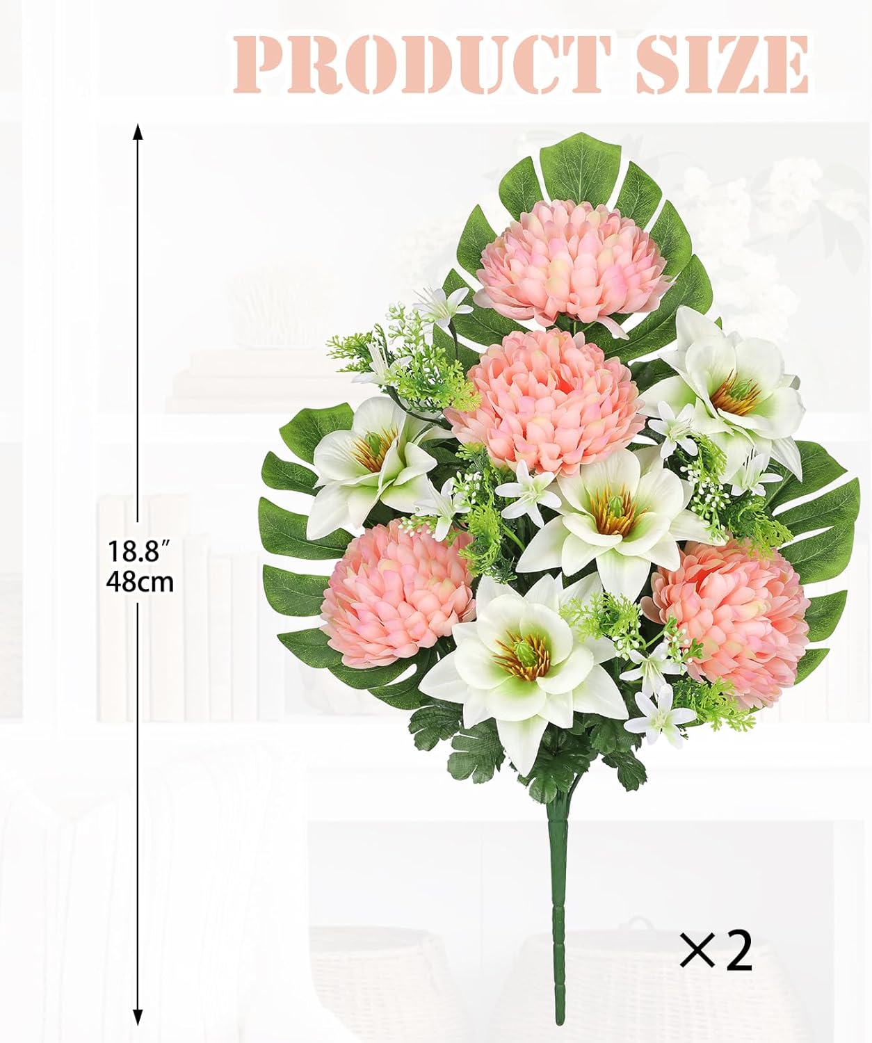 Artificial Cemetery Flowers for Grave, Set of 2 Silk White Faux Camellia Bouquet Flowers Outdoor Graveyard Memorial Flower for Cemetery Headstones Decoration
