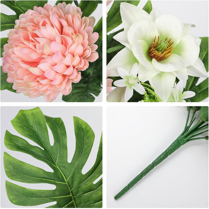 Artificial Cemetery Flowers for Grave, Set of 2 Silk White Faux Camellia Bouquet Flowers Outdoor Graveyard Memorial Flower for Cemetery Headstones Decoration