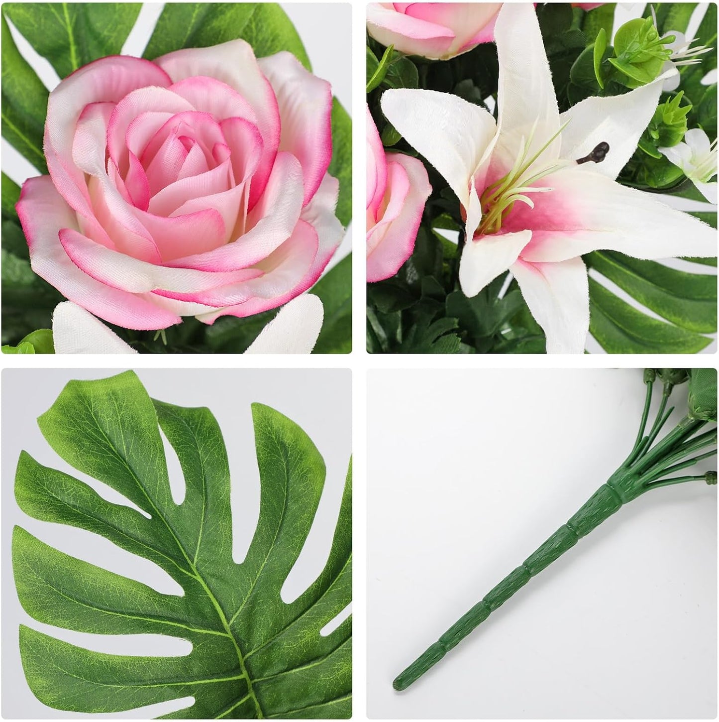 Artificial Cemetery Flowers for Grave, Set of 2 Silk White Faux Camellia Bouquet Flowers Outdoor Graveyard Memorial Flower for Cemetery Headstones Decoration