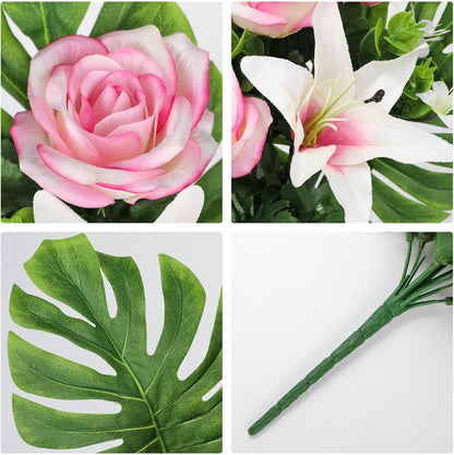 Artificial Cemetery Flowers for Grave, Set of 2 Silk White Faux Camellia Bouquet Flowers Outdoor Graveyard Memorial Flower for Cemetery Headstones Decoration