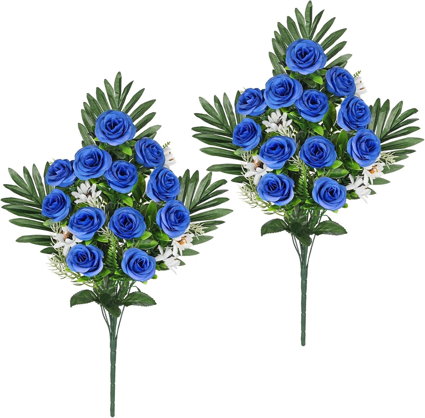 Artificial Cemetery Flowers for Grave, Set of 2 Silk White Faux Camellia Bouquet Flowers Outdoor Graveyard Memorial Flower for Cemetery Headstones Decoration
