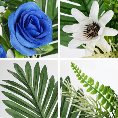 Artificial Cemetery Flowers for Grave, Set of 2 Silk White Faux Camellia Bouquet Flowers Outdoor Graveyard Memorial Flower for Cemetery Headstones Decoration