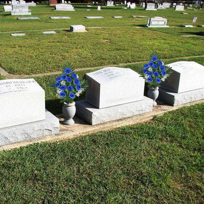 Artificial Cemetery Flowers for Grave, Set of 2 Silk White Faux Camellia Bouquet Flowers Outdoor Graveyard Memorial Flower for Cemetery Headstones Decoration