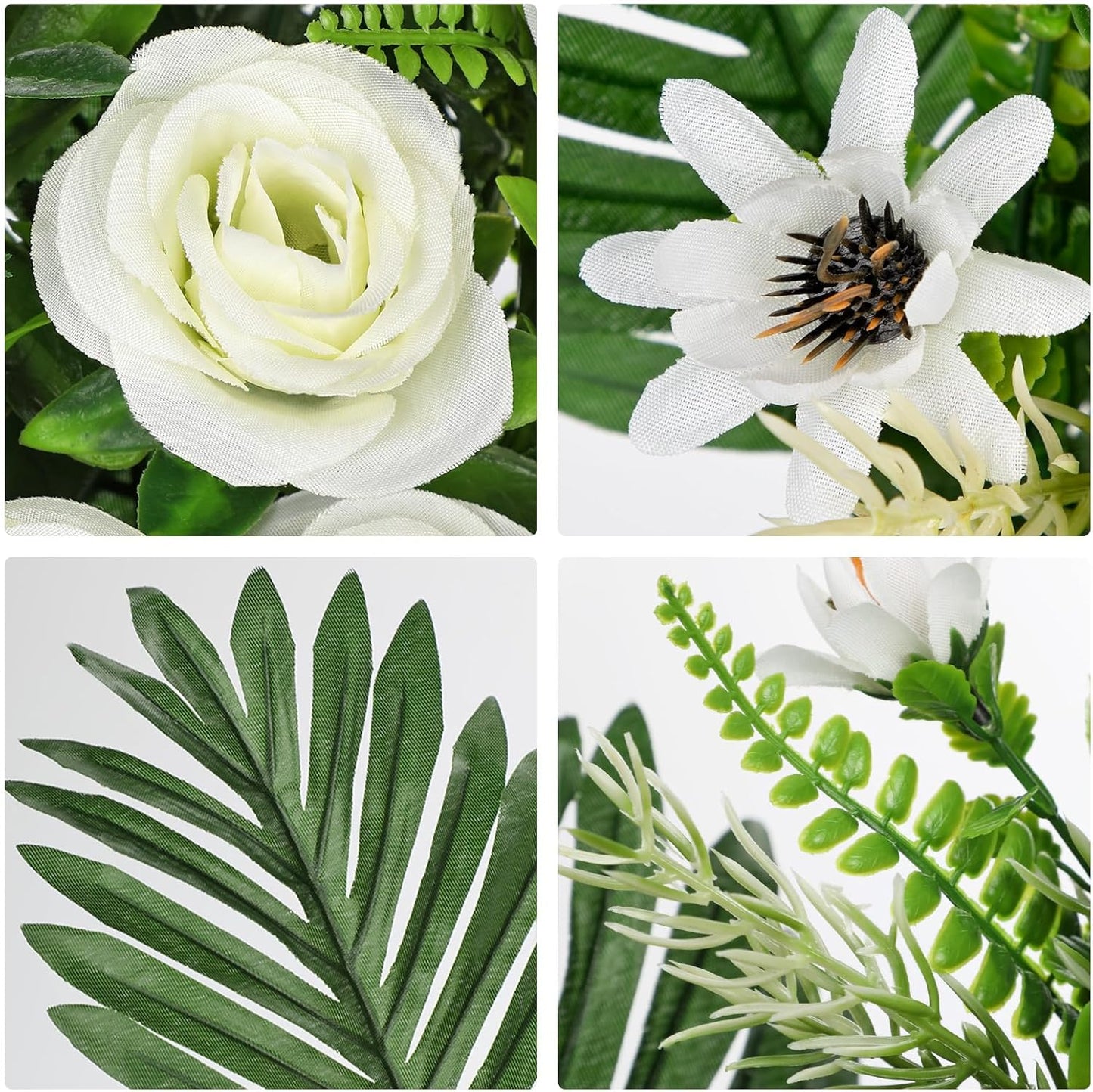 Artificial Cemetery Flowers for Grave, Set of 2 Silk White Faux Camellia Bouquet Flowers Outdoor Graveyard Memorial Flower for Cemetery Headstones Decoration