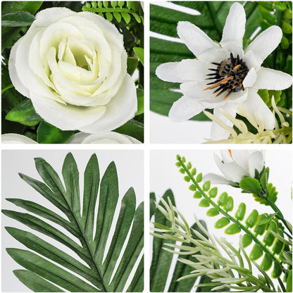 Artificial Cemetery Flowers for Grave, Set of 2 Silk White Faux Camellia Bouquet Flowers Outdoor Graveyard Memorial Flower for Cemetery Headstones Decoration