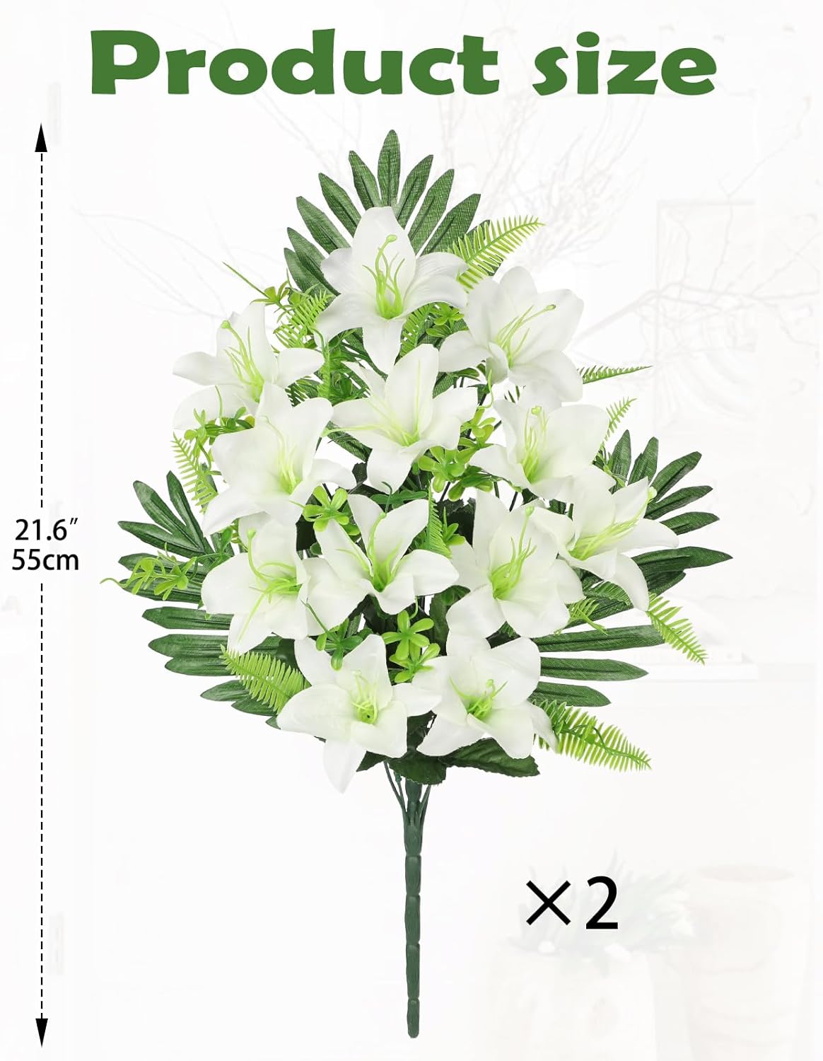 Artificial Cemetery Flowers for Grave, Set of 2 Silk White Faux Camellia Bouquet Flowers Outdoor Graveyard Memorial Flower for Cemetery Headstones Decoration