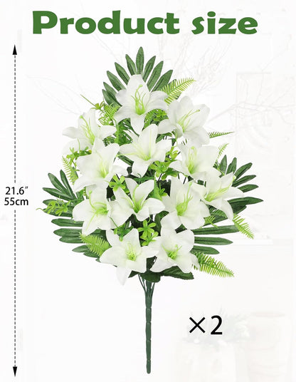 Artificial Cemetery Flowers for Grave, Set of 2 Silk White Faux Camellia Bouquet Flowers Outdoor Graveyard Memorial Flower for Cemetery Headstones Decoration