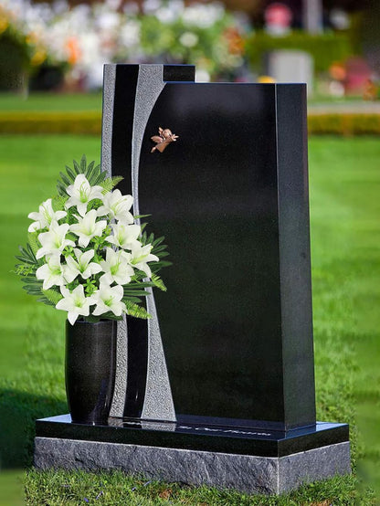 Artificial Cemetery Flowers for Grave, Set of 2 Silk White Faux Camellia Bouquet Flowers Outdoor Graveyard Memorial Flower for Cemetery Headstones Decoration