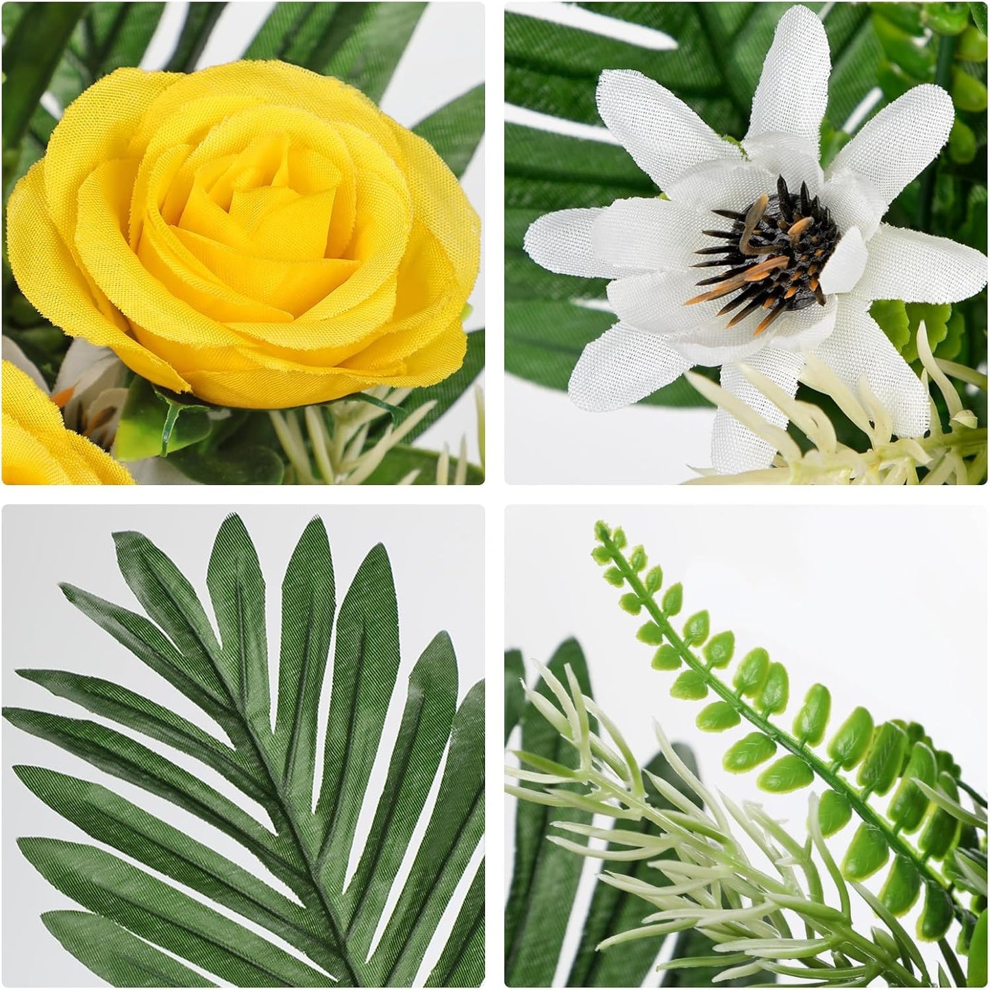 Artificial Cemetery Flowers for Grave, Set of 2 Silk White Faux Camellia Bouquet Flowers Outdoor Graveyard Memorial Flower for Cemetery Headstones Decoration