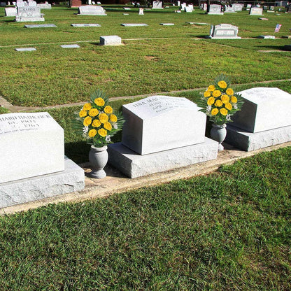 Artificial Cemetery Flowers for Grave, Set of 2 Silk White Faux Camellia Bouquet Flowers Outdoor Graveyard Memorial Flower for Cemetery Headstones Decoration