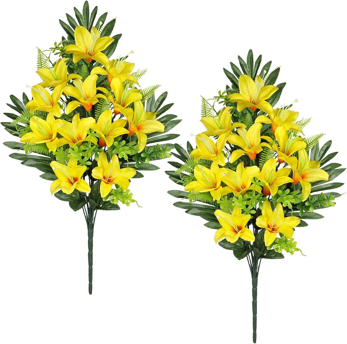 Artificial Cemetery Flowers for Grave, Set of 2 Silk White Faux Camellia Bouquet Flowers Outdoor Graveyard Memorial Flower for Cemetery Headstones Decoration