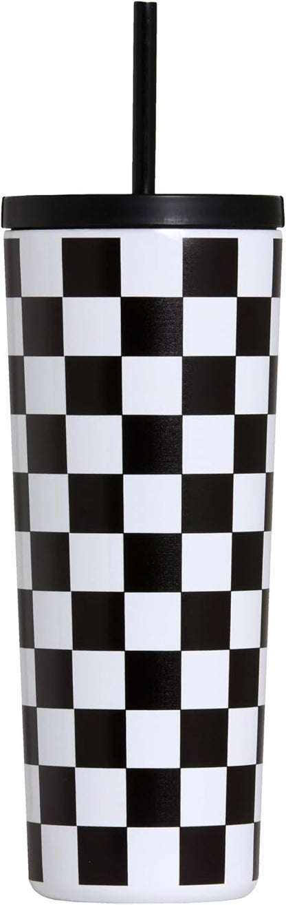 24 oz Insulated Tumbler with Straw, Lemons | 24 oz vacuum-insulated tumbler with reusable straw and spill-resistant lid · fits most car cup holders