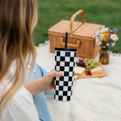 24 oz Insulated Tumbler with Straw, Lemons | 24 oz vacuum-insulated tumbler with reusable straw and spill-resistant lid · fits most car cup holders