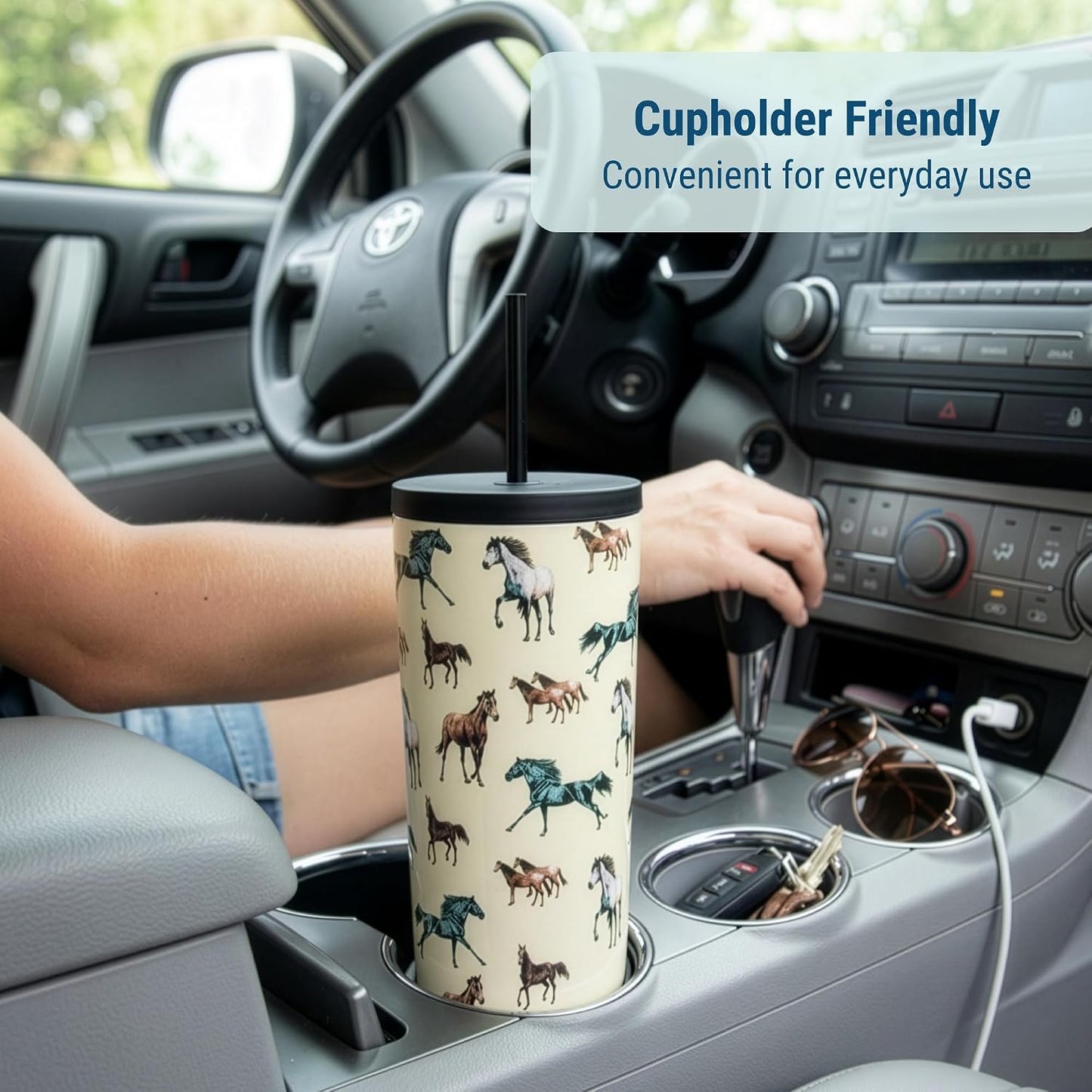 24 oz Insulated Tumbler with Straw, Lemons | 24 oz vacuum-insulated tumbler with reusable straw and spill-resistant lid · fits most car cup holders