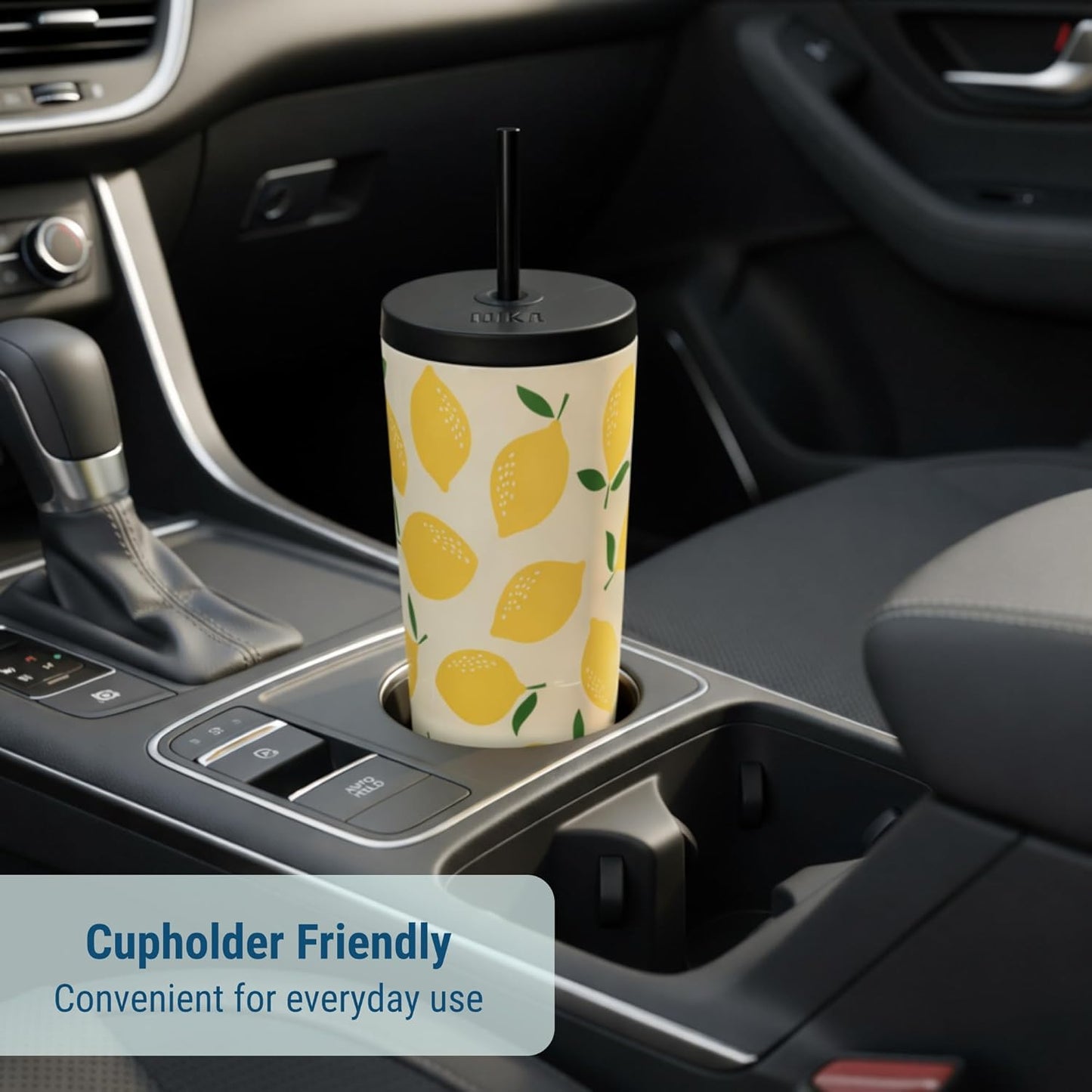 24 oz Insulated Tumbler with Straw, Lemons | 24 oz vacuum-insulated tumbler with reusable straw and spill-resistant lid · fits most car cup holders