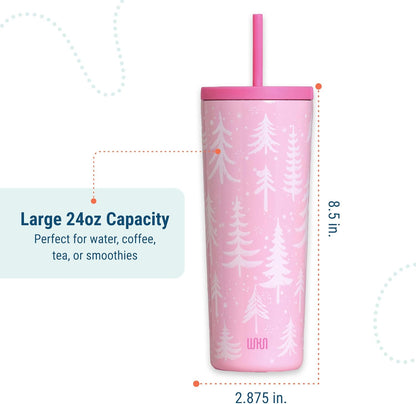 24 oz Insulated Tumbler with Straw, Lemons | 24 oz vacuum-insulated tumbler with reusable straw and spill-resistant lid · fits most car cup holders