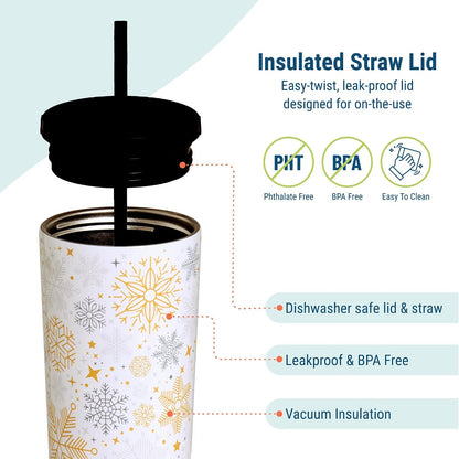 24 oz Insulated Tumbler with Straw, Lemons | 24 oz vacuum-insulated tumbler with reusable straw and spill-resistant lid · fits most car cup holders