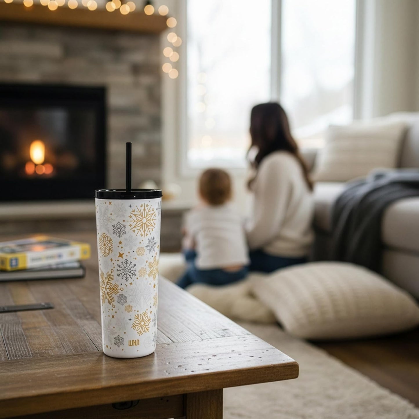 24 oz Insulated Tumbler with Straw, Lemons | 24 oz vacuum-insulated tumbler with reusable straw and spill-resistant lid · fits most car cup holders