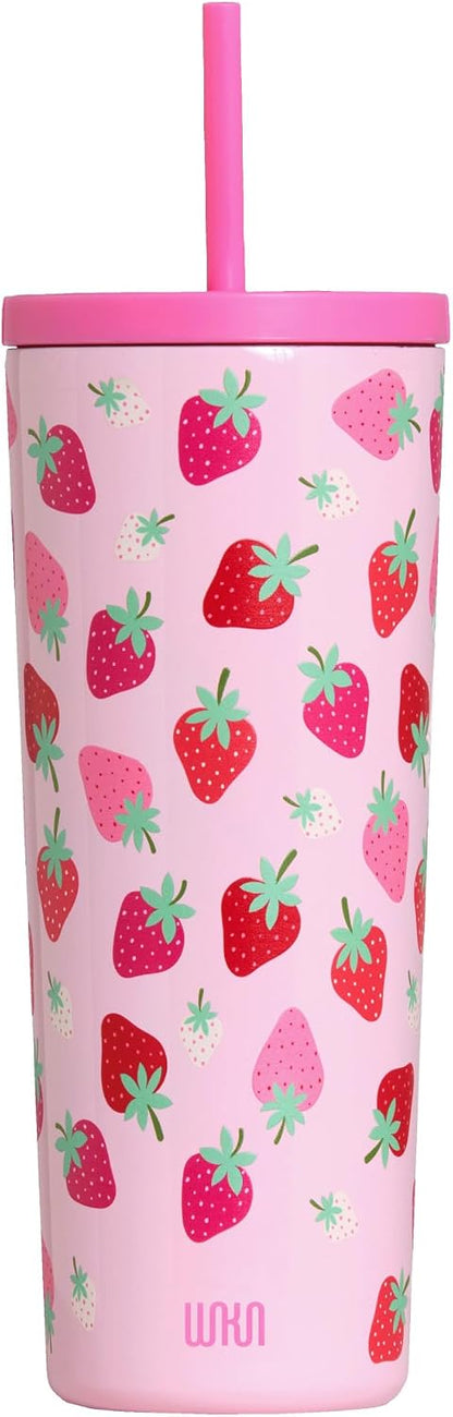 24 oz Insulated Tumbler with Straw, Lemons | 24 oz vacuum-insulated tumbler with reusable straw and spill-resistant lid · fits most car cup holders