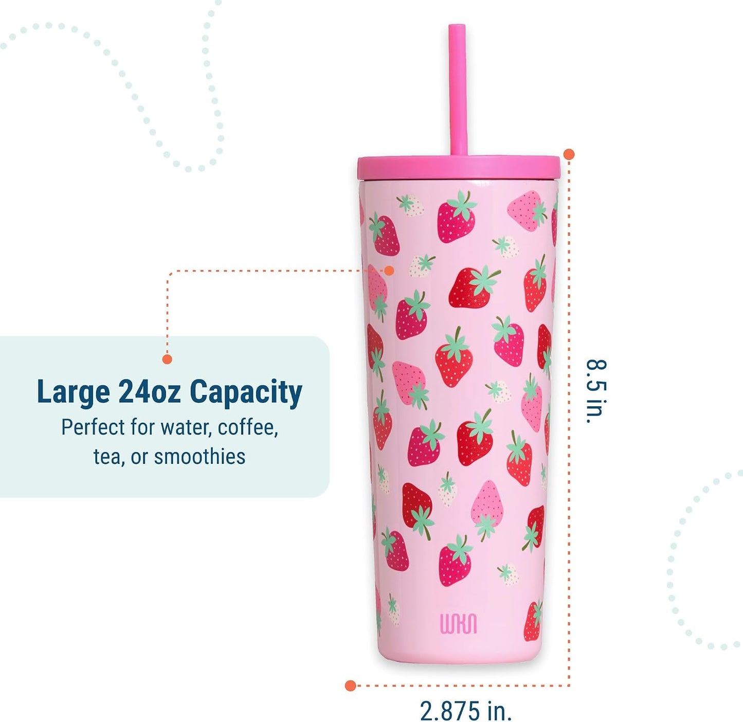 24 oz Insulated Tumbler with Straw, Lemons | 24 oz vacuum-insulated tumbler with reusable straw and spill-resistant lid · fits most car cup holders