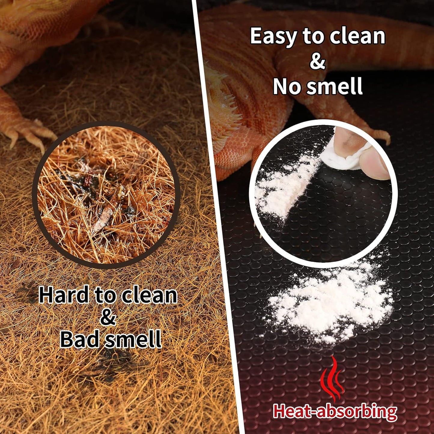 Bearded Dragon Tank Accessories, Reptile Carpet Bedding, Non-Adhesive Reptile Mat Warming Reptile Terrarium Liner Substrate for Leopard Gecko, Snake, Lizard, Tortoise, Iguana Black(18"x72")