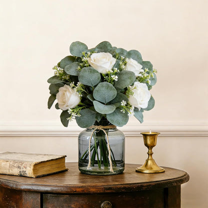40 Pcs Faux Eucalyptus Leaves Stems Bulk Silver Dollar White Seed Artificial Greenery Stems Fake Sprays Branches for Wedding Table Centerpiece Bouquet Garland Floral Arrangement Home Decor