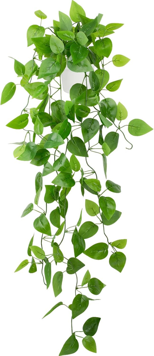Small Fake Hanging Plant Artificial Potted Plants for Indoor Outdoor Aesthetic - 39in Realistic Faux Hanging Pothos with Ivy Vine for Shelf Decor in Home Office Gardens Greenery (Black Pot)