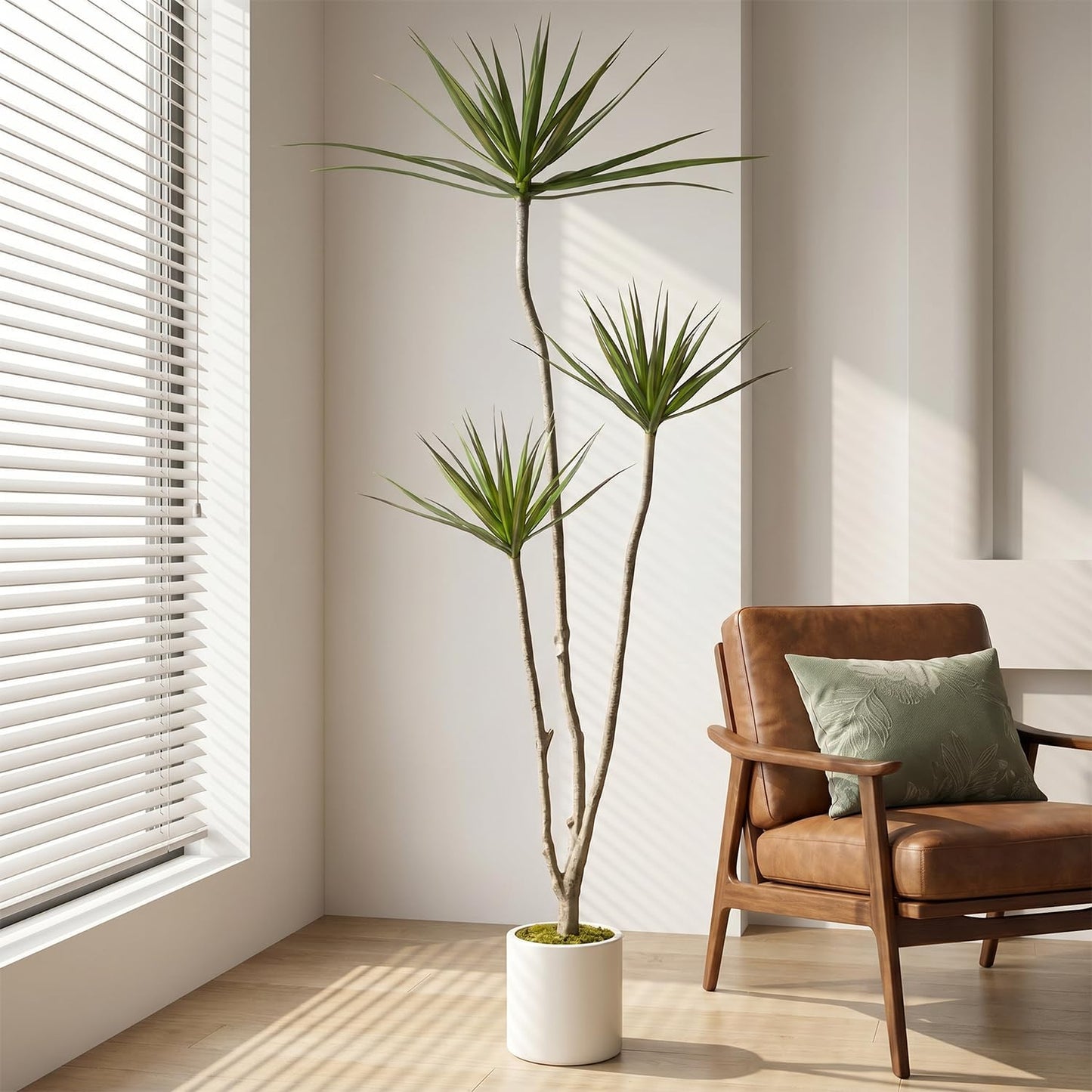 Dracaena Marginata Artificial Plant 6ft Tall Fake Tree Indoor Home | Premium Realistic Leaves & Natural Wood-Like Trunk, Faux Dracaena Tree Floor Plant in Decorative Pot, No Maintenance