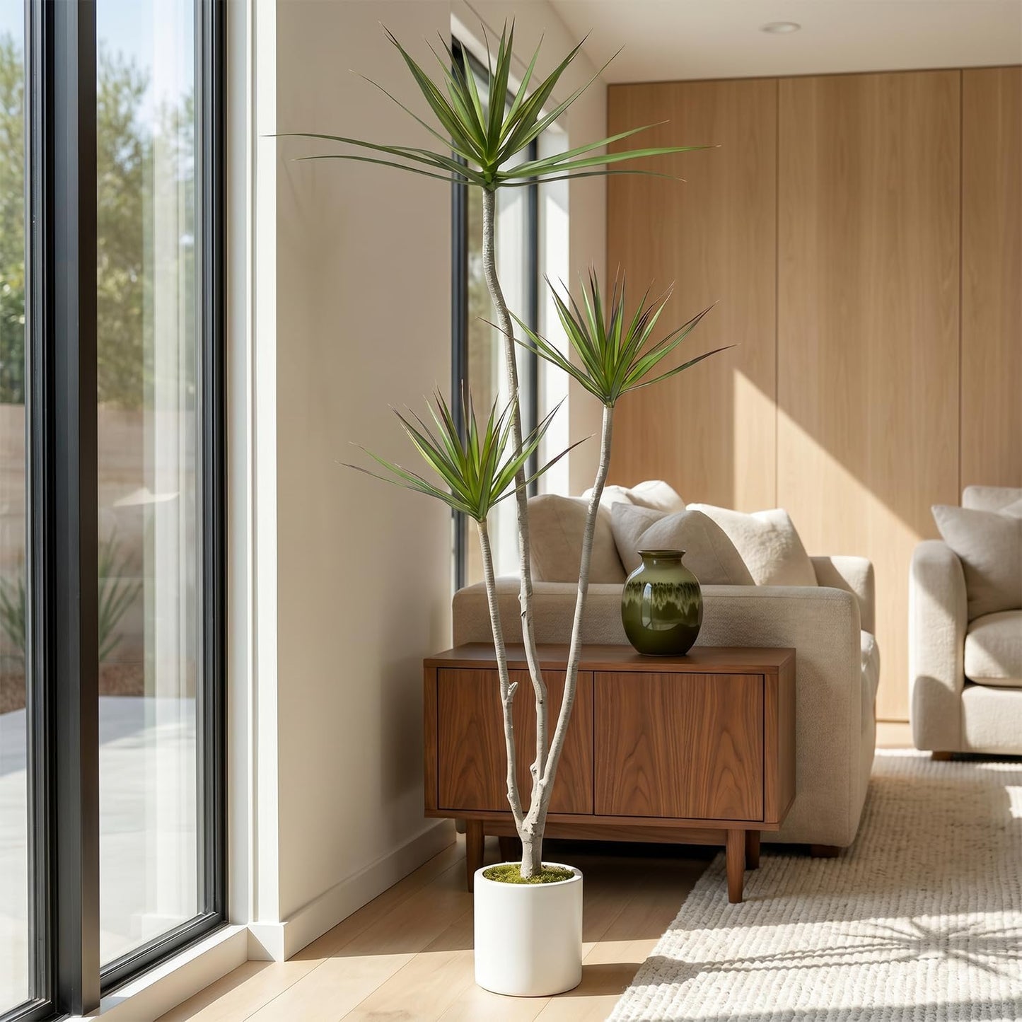 Dracaena Marginata Artificial Plant 6ft Tall Fake Tree Indoor Home | Premium Realistic Leaves & Natural Wood-Like Trunk, Faux Dracaena Tree Floor Plant in Decorative Pot, No Maintenance