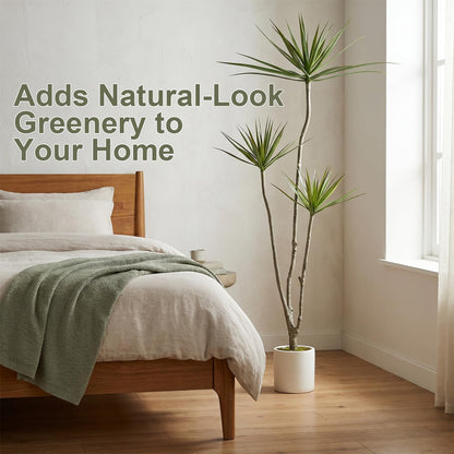 Dracaena Marginata Artificial Plant 6ft Tall Fake Tree Indoor Home | Premium Realistic Leaves & Natural Wood-Like Trunk, Faux Dracaena Tree Floor Plant in Decorative Pot, No Maintenance