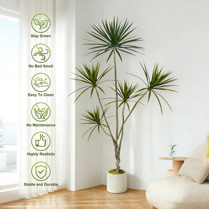 Dracaena Marginata Artificial Plant 6ft Tall Fake Tree Indoor Home | Premium Realistic Leaves & Natural Wood-Like Trunk, Faux Dracaena Tree Floor Plant in Decorative Pot, No Maintenance