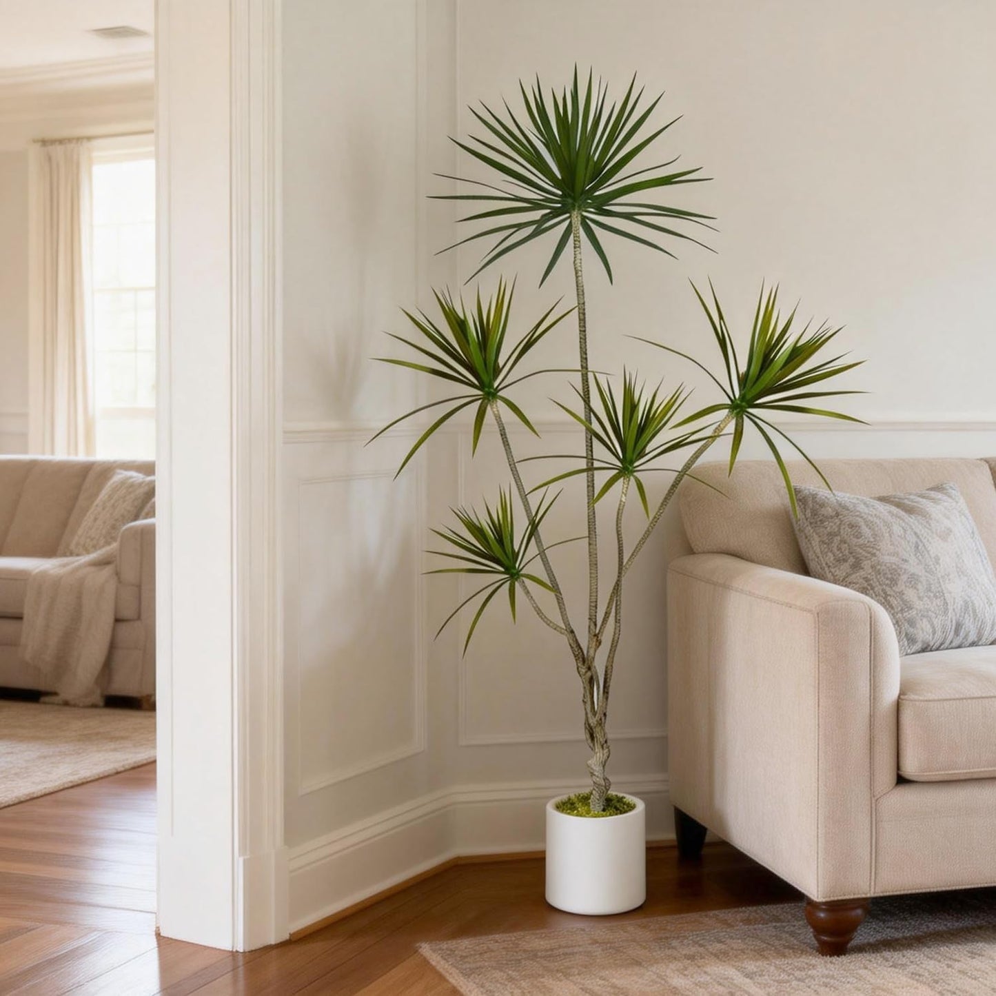 Dracaena Marginata Artificial Plant 6ft Tall Fake Tree Indoor Home | Premium Realistic Leaves & Natural Wood-Like Trunk, Faux Dracaena Tree Floor Plant in Decorative Pot, No Maintenance