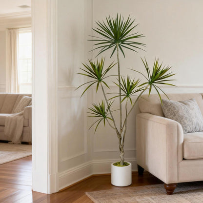 Dracaena Marginata Artificial Plant 6ft Tall Fake Tree Indoor Home | Premium Realistic Leaves & Natural Wood-Like Trunk, Faux Dracaena Tree Floor Plant in Decorative Pot, No Maintenance