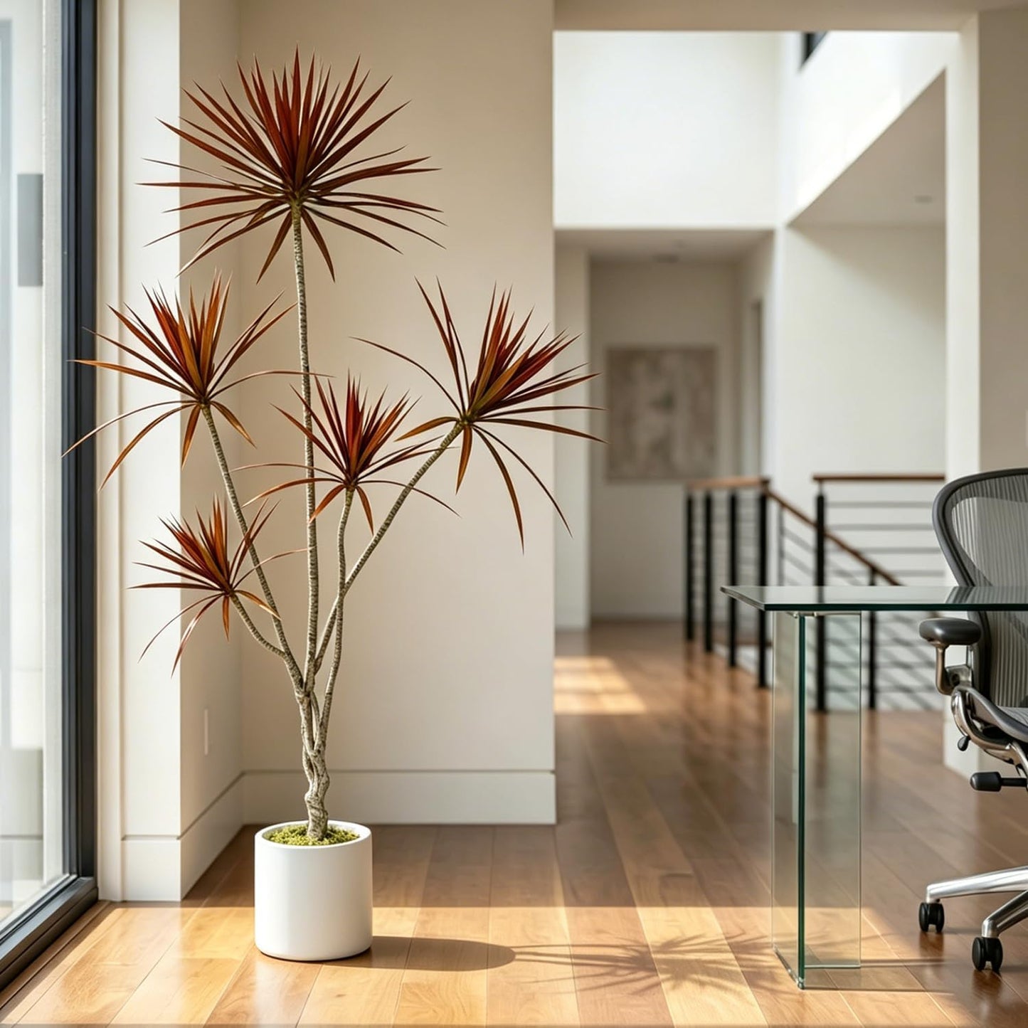 Dracaena Marginata Artificial Plant 6ft Tall Fake Tree Indoor Home | Premium Realistic Leaves & Natural Wood-Like Trunk, Faux Dracaena Tree Floor Plant in Decorative Pot, No Maintenance