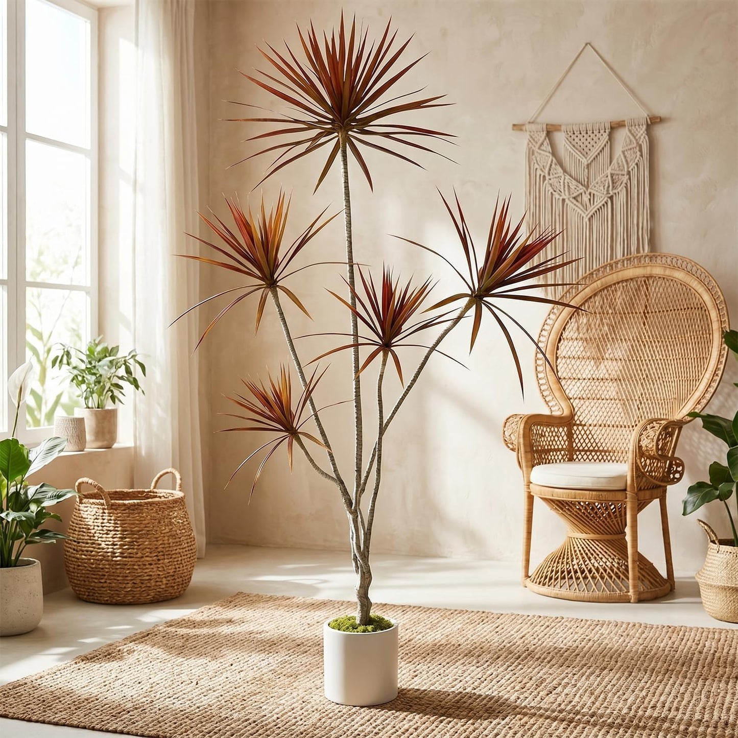 Dracaena Marginata Artificial Plant 6ft Tall Fake Tree Indoor Home | Premium Realistic Leaves & Natural Wood-Like Trunk, Faux Dracaena Tree Floor Plant in Decorative Pot, No Maintenance