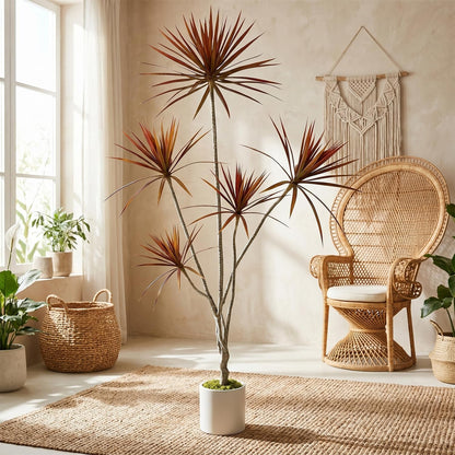 Dracaena Marginata Artificial Plant 6ft Tall Fake Tree Indoor Home | Premium Realistic Leaves & Natural Wood-Like Trunk, Faux Dracaena Tree Floor Plant in Decorative Pot, No Maintenance