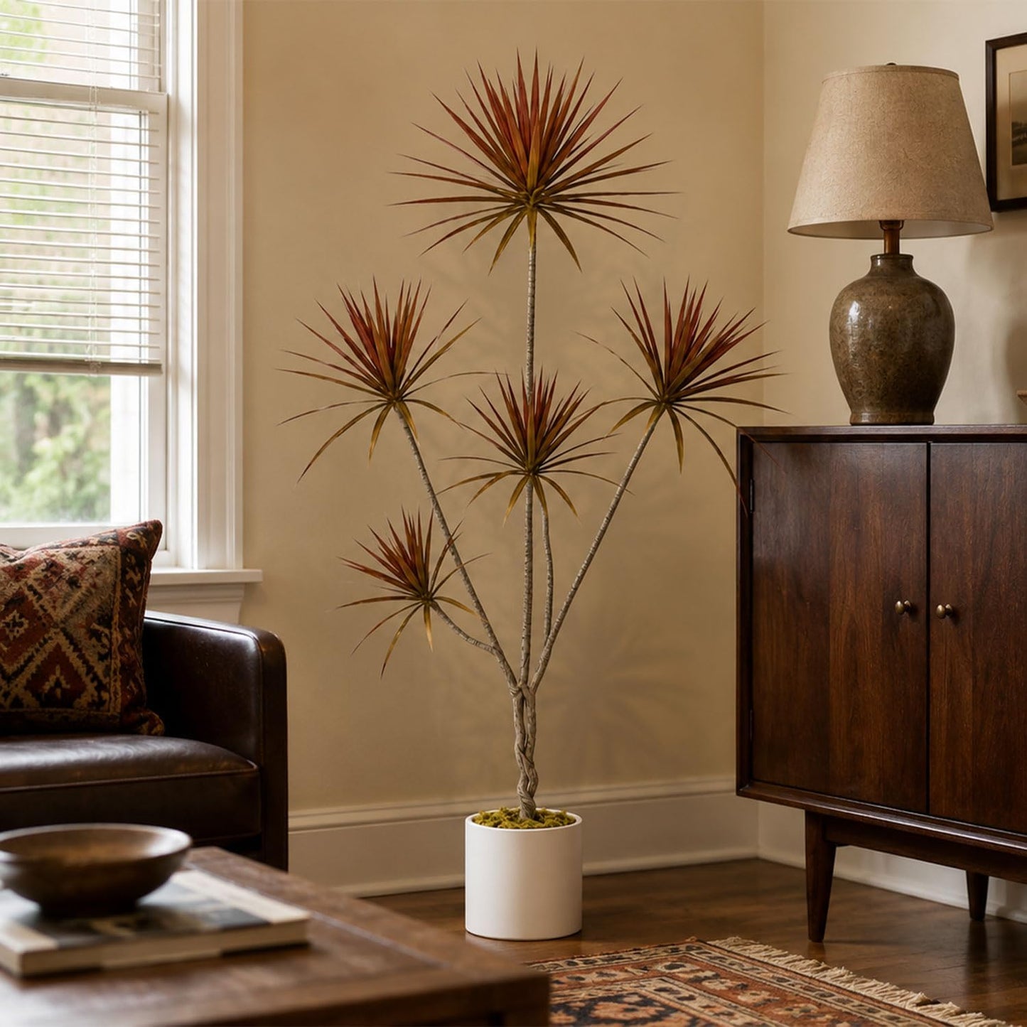 Dracaena Marginata Artificial Plant 6ft Tall Fake Tree Indoor Home | Premium Realistic Leaves & Natural Wood-Like Trunk, Faux Dracaena Tree Floor Plant in Decorative Pot, No Maintenance