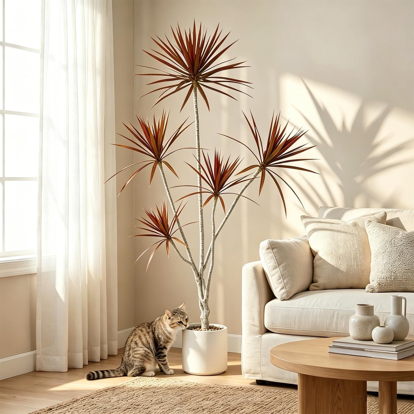 Dracaena Marginata Artificial Plant 6ft Tall Fake Tree Indoor Home | Premium Realistic Leaves & Natural Wood-Like Trunk, Faux Dracaena Tree Floor Plant in Decorative Pot, No Maintenance