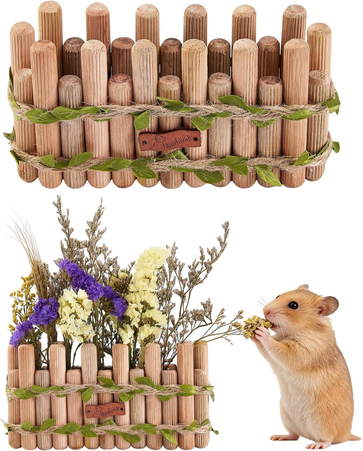 Natural Wood Hamster Spray Holder, Hamster Flower Forage Holder
