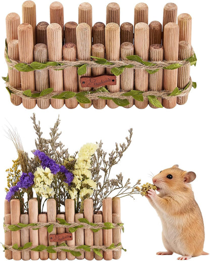 Natural Wood Hamster Spray Holder, Hamster Flower Forage Holder